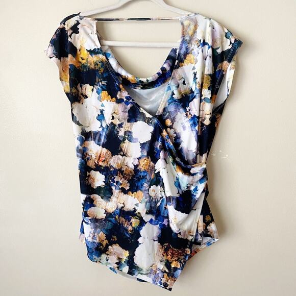 Robert Rodriguez | Francine Blouse Top Watercolor Floral Drape Neckline Large - Picture 4 of 7